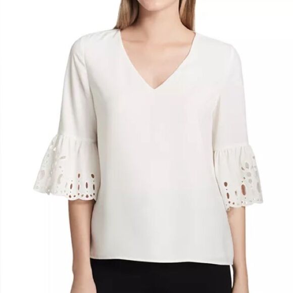 Calvin Klein Tops - Calvin Klein size 1x White Blouse with Eyelet bell Sleeves